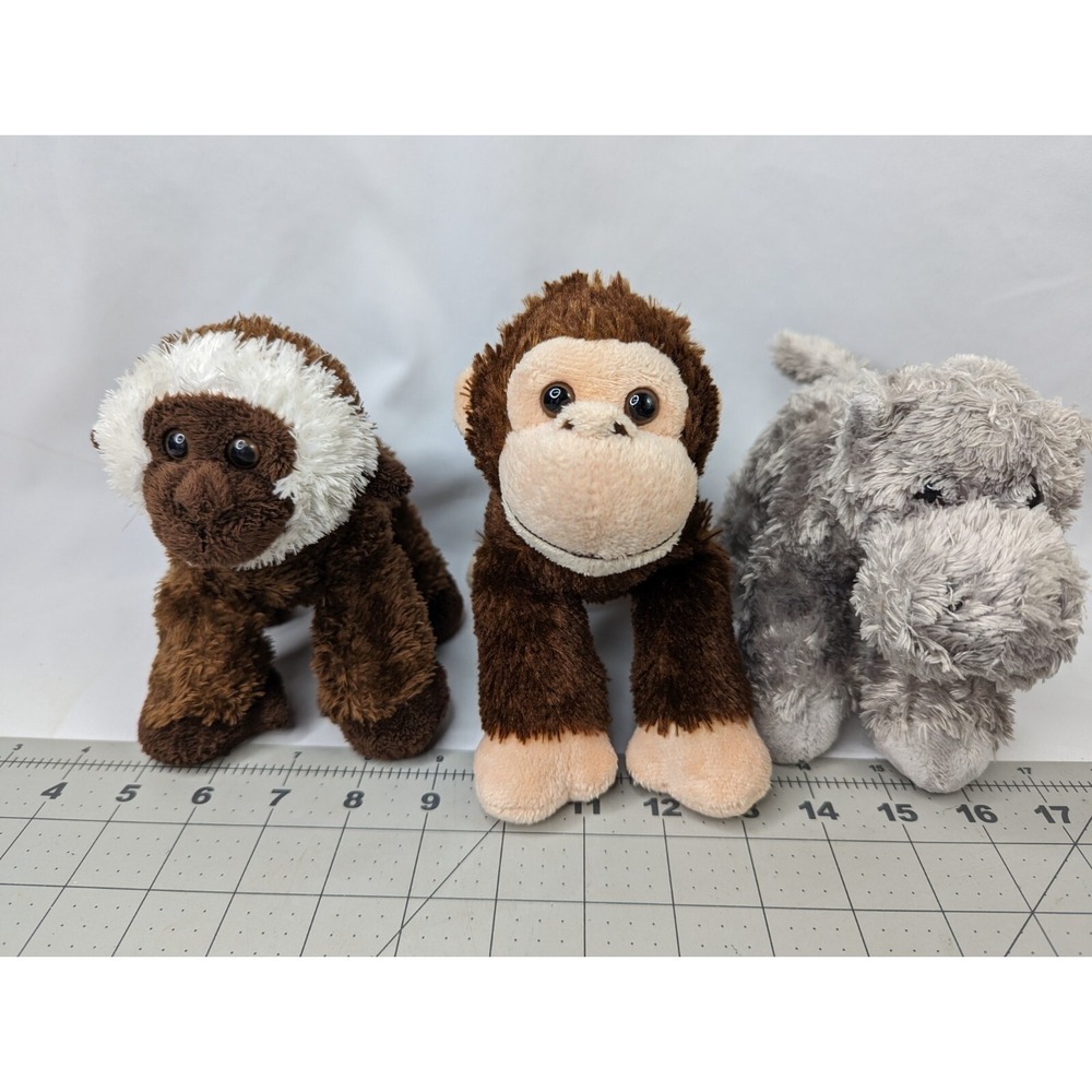 Aurora Monkey Chimp Hippo Plush‎ Lot 6 7 Inch Brown Gray Stuffed Animal Toy